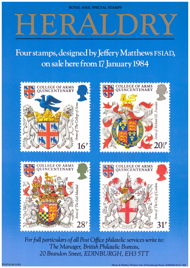 (image for) 1984 Heraldry Post Office A4 poster. PL(P)3118 11/83.